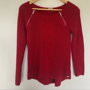 Guess Red Knit Double Zipper Sweater Long-sleeve XS/Petite